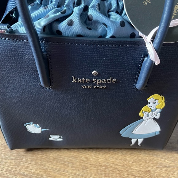KATE SPADE-NWT Alice In Wonderland Navy Leather Handbag - Picture 11 of 16